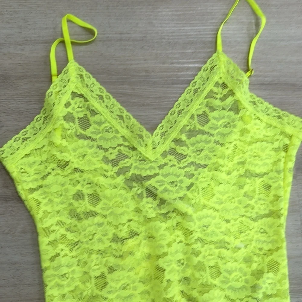NWT Anthropologie V-neck sheer lace neon bodysuit
